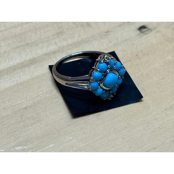 JTV Iron Silver Ring. Sleeping Beauty Turquoise. 2 faux diamonds. Boho Western - Picture 6 of 8